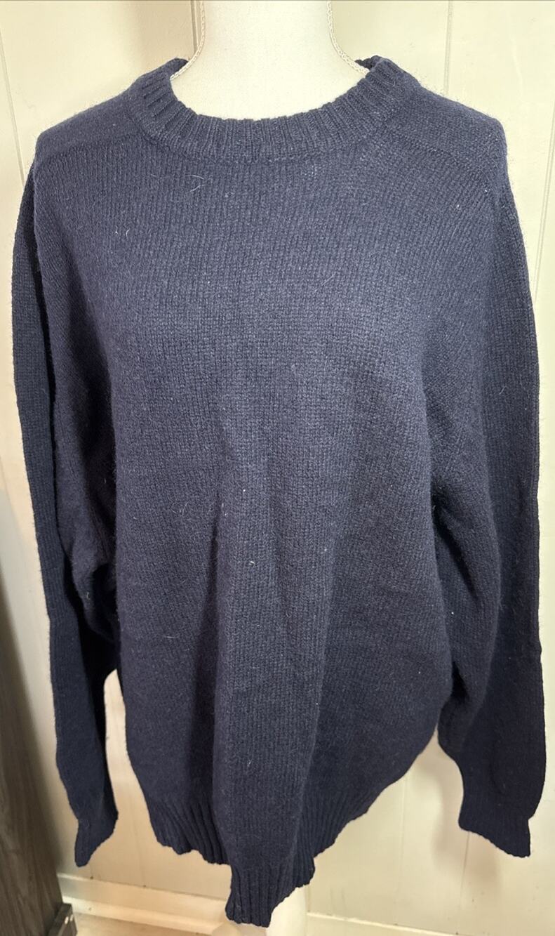 Heather Tweed shetland Wool Mens 2XL Navy Blue Pullover Crew Neck YY
